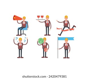 engineer characters in various poses icons set vector illustration