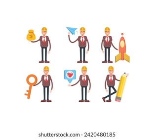 engineer characters in various poses icons set vector illustration