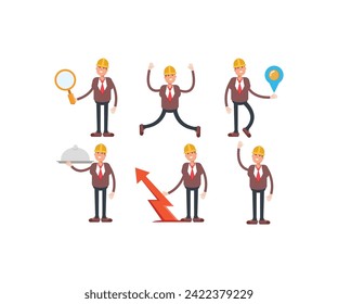 engineer characters in various poses icons set vector illustration