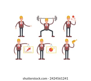 engineer characters in various poses icons set vector illustration