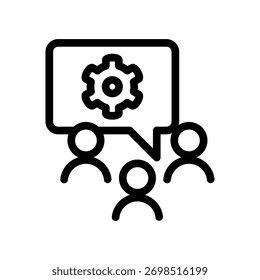 Comunicación del ingeniero, engranaje dentro del diseño del Vector del icono del contorno de la burbuja del discurso bueno para el Web o el App móvil