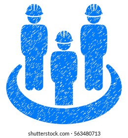 Engineer Community grainy textured icon for overlay watermark stamps. Flat symbol with dirty texture. Dotted vector blue ink rubber seal stamp with grunge design on a white background.
