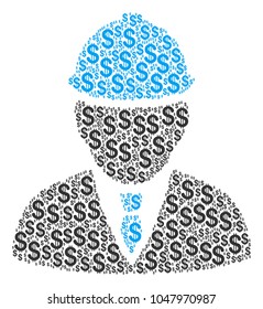 Engineer composition of dollar symbols. Vector dollar pictograms are grouped into engineer composition.