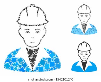 Engineer composition of joggly items in various sizes and color tones, based on engineer icon. Vector joggly dots are organized into collage. Engineer icons collage with dotted pattern.