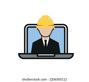 engineer and computer icon. editable vector.
