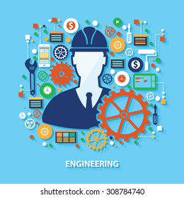 Engineer concept design on blue background,clean vector