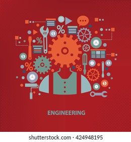 Engineer concept design on red background,vector