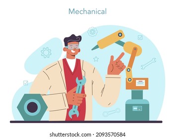 Engineer concept. Technology specialist. Professional occupation to invent, design and build machines and structures. Architecture work or designer. Isolated flat vector illustration
