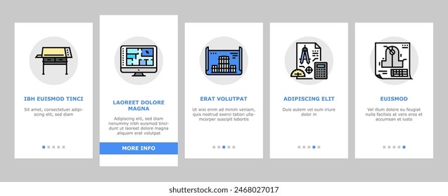 engineer construction architect onboarding mobile vector. people project, man office, building industry, work blueprint, business architecture engineer construction architect Illustrations