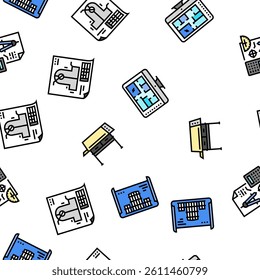 engineer construction architect vector seamless pattern thin line illustration