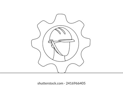 An engineer in a construction helmet inside a gear. Symbol of an engineer's work. Vector illustration. Images produced without the use of any form of AI software at any stage. 