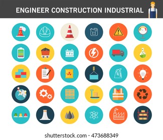 engineer construction industrial concept flat icons.