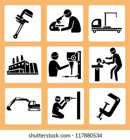 engineer in a construction site, manufacturing set, icon set, industry