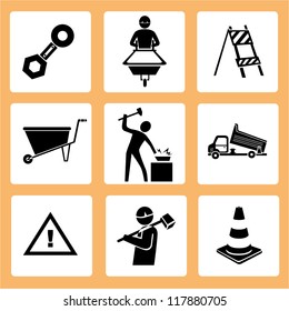 engineer in a construction site, manufacturing set, workshop icon set