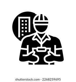 vector de icono de glifo de trabajador de construcción de ingeniería. signo del trabajador de construcción de ingeniería. ilustración de símbolo aislado