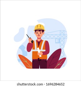The engineer controls the work flat illustration vektor. concept banner, website or landing page