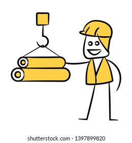 engineer and crane yellow doodle design