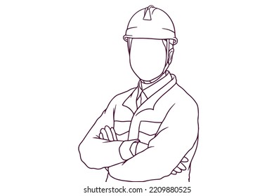 engineer with crossed arms hand drawn style vector illustration