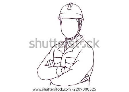 engineer with crossed arms hand drawn style vector illustration