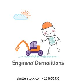 Engineer Demolitions looks at a toy excavator