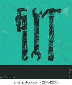 Engineer design on green background,grunge vector
