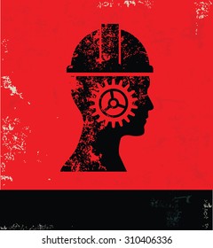 Engineer design on red background, grunge vector