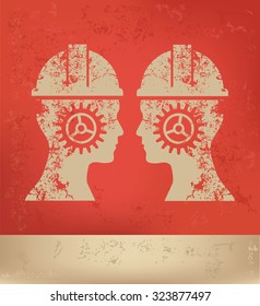 Engineer design on red background, grunge vector
