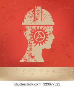 Engineer design on red background, grunge vector