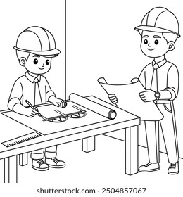 Engineer Designing a Bridge Outline Coloring Page. Labor Day Hand Drawn Clip art