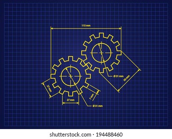 Engineer drawing of cogwheels.  Industrial concept. EPS 10.