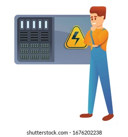 Symbol für Ingenieur und Stromüberwachung. Cartoon für Ingenieurskunst und Vektorillustration des Stromabnehmers für Webdesign einzeln auf weißem Hintergrund