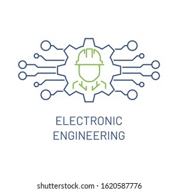 Engineer and electronics icon. Electronic engineering. Vector linear icon on a white background.