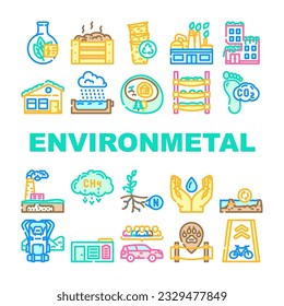 engineer environmental technology icons set vector. environment worker, industry man, people concept, engineering ecology engineer environmental technology color line illustrations