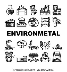 ingeniar iconos de tecnología ambiental conjunto vector. trabajador del medio ambiente, hombre de la industria, concepto de personas, ingeniero de ecología de ingeniería, tecnología ambiental, ilustraciones de contorno negro