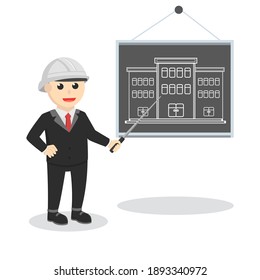 engineer explainin his work design character on white background