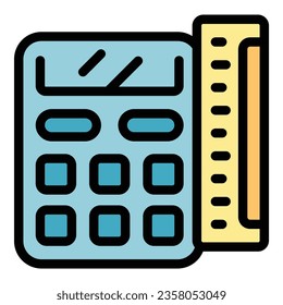 Engineer factory calculator icon outline vector. Industry work. Worker machinery color flat