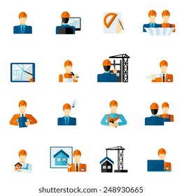 Engineer factory manufacturing service worker icons flat set isolated vector illustration