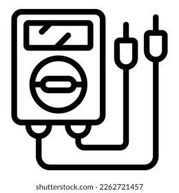 Vector de contorno de icono del ingeniero de fábrica multimetro. Máquina de trabajo. Mecanismos de proceso