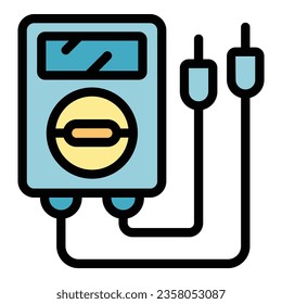 Vector de contorno de icono del ingeniero de fábrica multimetro. Máquina de trabajo. Color plano de la máquina de procesos