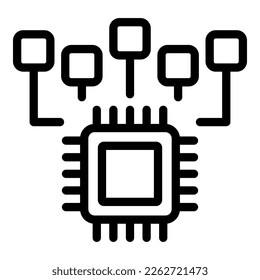vector de contorno de icono del procesador de fábrica de ingeniero. Máquina de trabajo. Operador informático