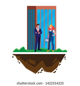 engineer with female builder and building