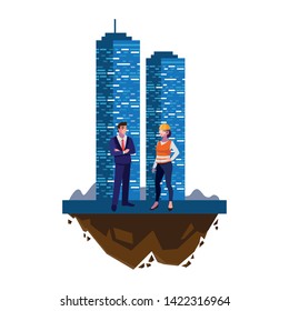 engineer with female builder and building