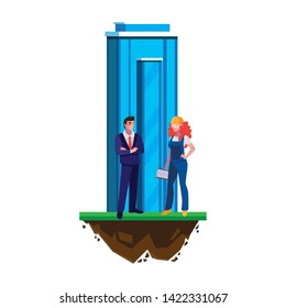 engineer with female builder and building