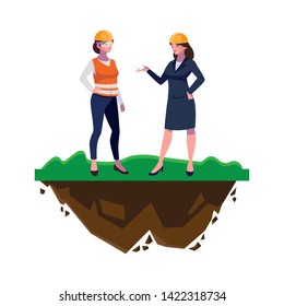 engineer with female builder on the lawn
