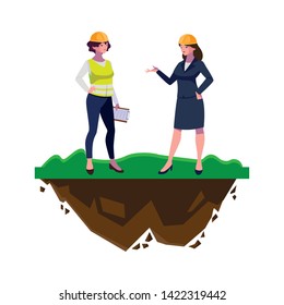 engineer with female builder on the lawn
