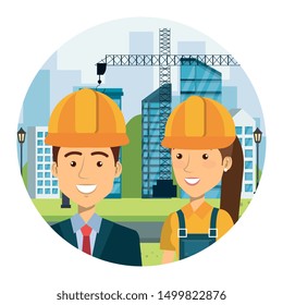 engineer with female builder on workside characters