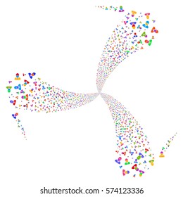 Engineer fireworks swirl rotation. Vector illustration style is flat bright multicolored iconic symbols on a white background. Object whirl combined from random pictographs.