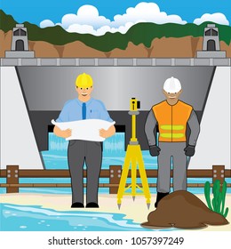 engineer and foreman who work hard every day for build dam