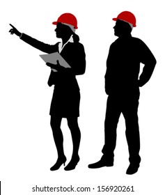 engineer and foreman working together silhouettes