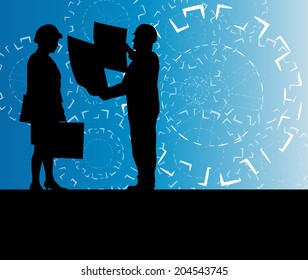 Engineer in front of gear industry vector background concept